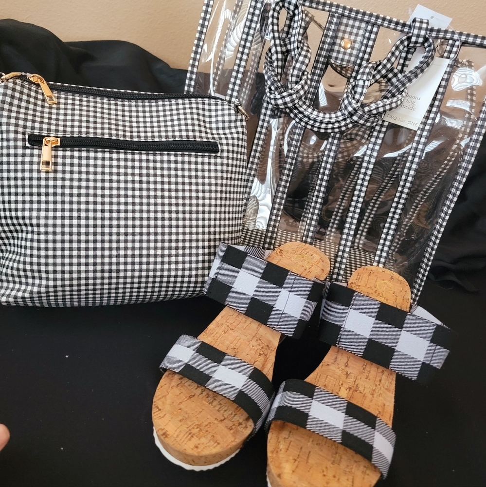 Purse Clear Black & White Purse Make Up & Shoes
